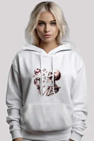 F4NT4STIC Kapuzenpullover Niedliches Goth Skelett Herz Seifenblasen Premium Qualität