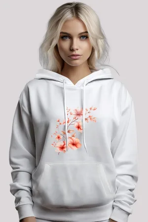 F4NT4STIC Kapuzenpullover Rosa Blumenzweig 3D Premium Qualität