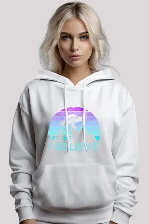 F4NT4STIC Kapuzenpullover I BELIEVE UFO Alien Raumschiff Retro Premium Qualität