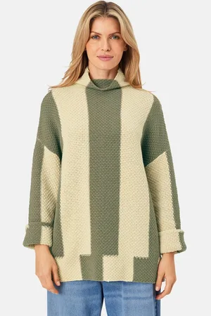 Masai Strickpullover MaFancy Chunky Strick, Oliven- und Cremefarben, hoher Kragen, lange Ärmel - Verkäufer: GoJungo GmbH