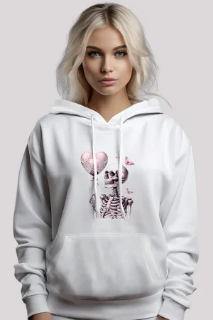 F4NT4STIC Kapuzenpullover Skelett hält Herzballon Premium Qualität