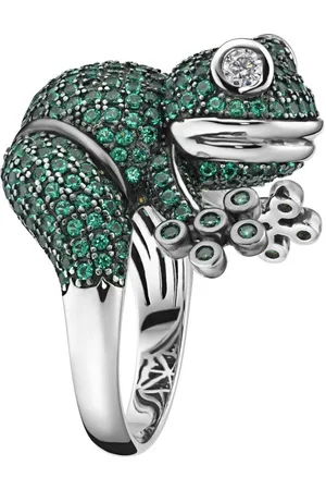 Giorgio Martello Silberring Frosch mit weißen und grünen Ziersteinen, Silber 925