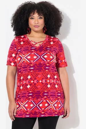 Ulla Popken Longshirt Longshirt Zierbänder A-Linie V-Ausschnitt Halbarm - Verkäufer: Popken Fashion Group