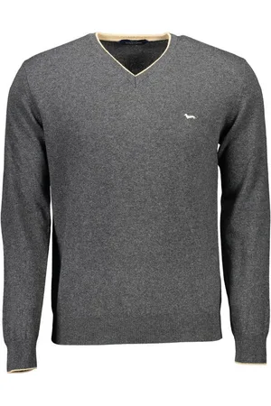 HARMONT&BLAINE Strickpullover Eleganter Herren-Pullover: Grau, V-Ausschnitt, Kontraste & Logo - Verkäufer: Redeve