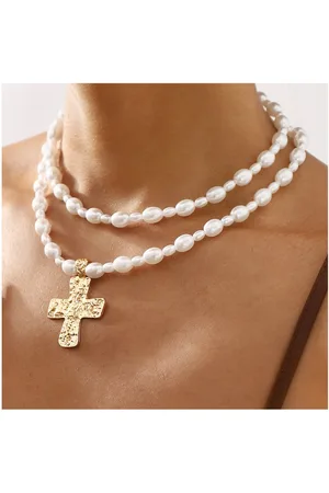 Karma Perlenketten-Set Kreuz Weiß Gold modern Damen Halskette Kette (Perlenschmuck, 2-tlg., Kreuzkette Geschenk für Frauen Damenschmuck), Damenhalskette Halskettenset Kettenset Perlen Kreuzanhänger - Verkäufer: Sanixa