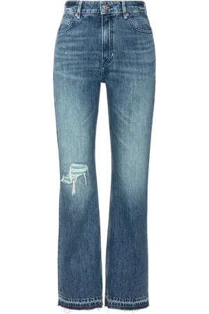 HUGO BOSS Straight-Jeans Ada High Rise Slim Premium Damenmode ( DENIM) im Vintage Look, helle/ türkisfarbene Spots