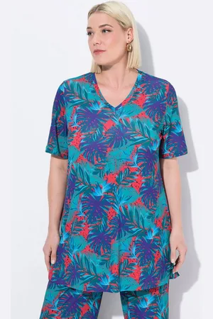 Ulla Popken Longshirt Longshirt Palmen A-Linie V-Ausschnitt Halbarm - Verkäufer: Popken Fashion Group