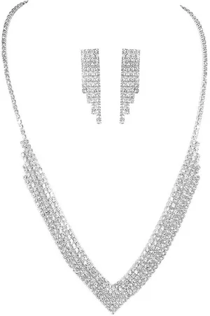 Karma Schmuckset Kristall Silber Damen Brautschmuck Abendschmuck (Damenhalskette Damenohrringe Ohrhänger Hängeohrringe), Kristallschmuck Damenschmuckset Halskette Ohrringe - Verkäufer: Sanixa