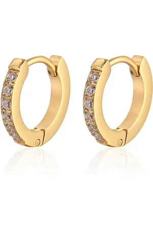 Karma Paar Creolen Ohrringe Creolen Kristalle Gold Damenohrringe Kreolen Ohrschmuck (Golsohrringe, Creolenpaar), Goldcreolen Damenschmuck Edelstahl modern 1,3cm - Verkäufer: Sanixa