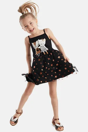 Denokids Sommerkleid Copper Stars mit Katzen-Print