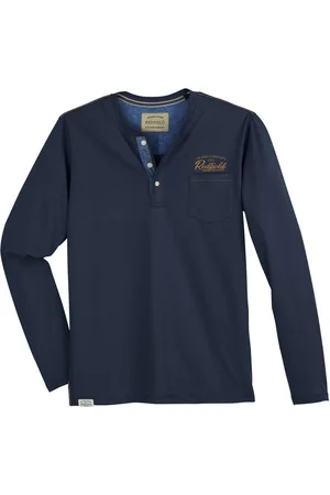 Redfield Langarmshirt modisches Henley-Longsleeve Übergröße denimblau - Verkäufer: bigtex