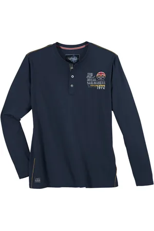Redfield Langarmshirt XXL Henley-Langarmshirt navy Brustprint - Verkäufer: bigtex