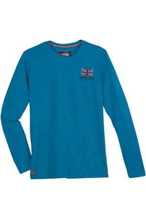 Redfield Langarmshirt Große Größen Herren Langarmshirt Brustprint maritim türkisblau - Verkäufer: bigtex