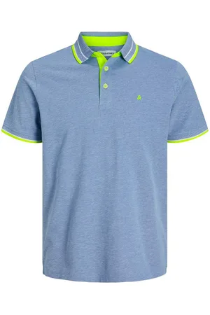 JACK & JONES Poloshirt Große Größe Poloshirt JJEPAULOS hellblau melange Neon-Detail - Verkäufer: bigtex
