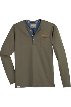 Redfield Rundhalsshirt modisches Henley-Longsleeve Übergröße khaki - Verkäufer: bigtex