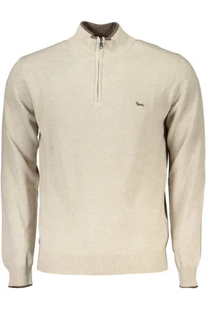 HARMONT&BLAINE Strickpullover Beiger Herrenpullover mit halbem Reißverschluss und Stickerei-Details - Verkäufer: Redeve
