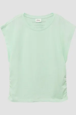 QS by s.Oliver Kurzarmshirt Jersey-Shirt im V-Shape mit Raffung und Printdetail - Verkäufer: