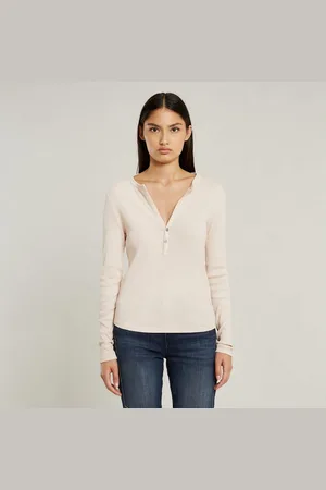 G-Star Langarmshirt Deep v slim mit Knopfverschluss