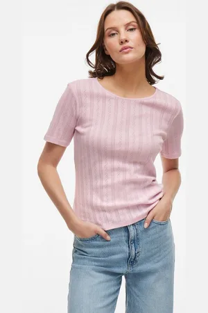 VILA T-Shirt Kurzarm-Strickshirt mit Rundhalsausschnitt und Muster VIKASSIE S/S POINTELLE TOP - NOOS - Verkäufer: ARIZONAS