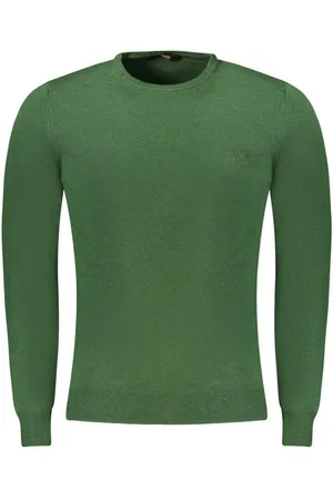 Roberto Cavalli Strickpullover Grüner Herren Pullover: Langarm & Rundhals mit stilvoller Stickerei - Verkäufer: Redeve