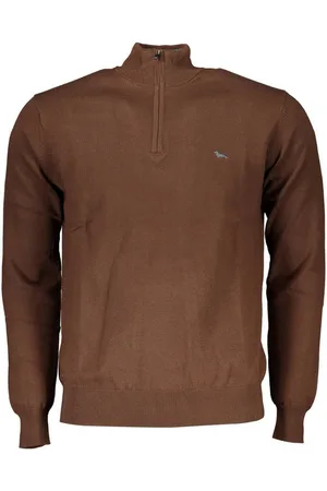 HARMONT&BLAINE Strickpullover Eleganter Herren-Pullover Braun mit Stickerei - Halb-Reißverschluss - Verkäufer: Redeve