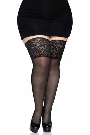 Leg Avenue Halterlose Strümpfe Halterlose Strümpfe mit Spitzen-Bund Plus Size - (1-Paar) transparent - Verkäufer: Sandritas
