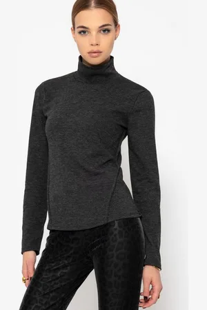 SASSYCLASSY Langarmshirt Geripptes Langarmshirt Damen mit Zeirnähet elegant Rollkragen-Shirt in Rippstruktur aus Jersey Material Taupe - Verkäufer: