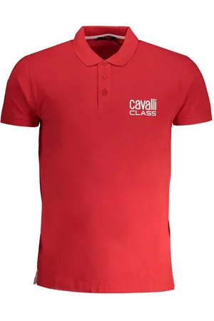 Roberto Cavalli Poloshirt Herren Kurzarm-Poloshirt Rot mit Druck und Logo - - Verkäufer: Redeve