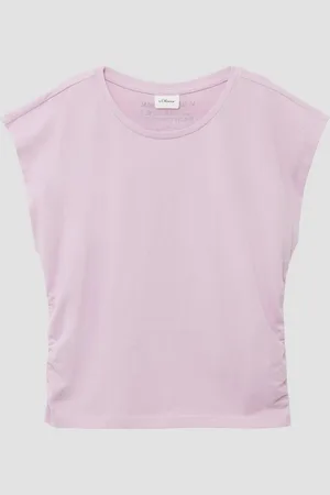 QS by s.Oliver Kurzarmshirt Jersey-Shirt im V-Shape mit Raffung und Printdetail - Verkäufer: