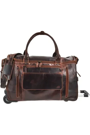 Greenburry Reisetasche "Rugged" Trolley-Reisetasche Leder 54x37x34cm teak , mit Rollen, Weekender, Leder, Sporttasche, Trolley - Verkäufer: Ordnung und mehr