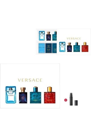 VERSACE Eau de Parfum Miniaturen Set Herren Fraiche, Dylan Blue, Eros und Eros Flame, 5-tlg., Geschenkset 4 x 5 ml, Parfümzerstäuber Nachfüllbar - Verkäufer: Cultzen