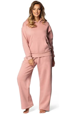 DKaren Freizeitanzug Damen Hausanzug Jogginganzug Baumwolle B9 Oversize (Set, 2-tlg., Kapuzenpullover + lange Hose), Großer Kapuzenpullover & breite Hose - Verkäufer: Makoma
