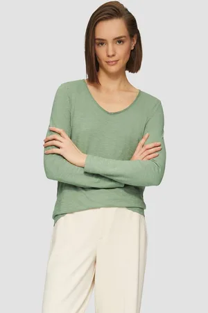 QS by s.Oliver Langarmshirt Langarmshirt aus Slub Yarn mit Rollkanten am Ausschnitt - Verkäufer: