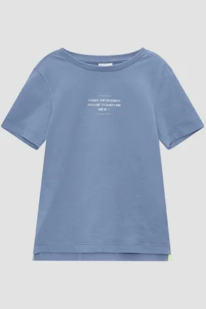 QS by s.Oliver Kurzarmshirt Baumwoll-T-Shirt mit Print und verlängertem Rückteil - Verkäufer: