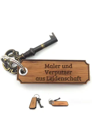 Mr. & Mrs. Panda Schlüsselanhänger Maler und Verputzer - Bambus - Geschenk, Bachelor, Holz Schlüsselanhä (1-tlg), Individuelles Design - Verkäufer: