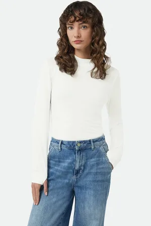 Comma, Langarmshirt Semitransparentes Longsleeve mit Logostickerei am Kragen Schlitz - Verkäufer: s.Oliver