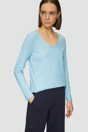 QS by s.Oliver Langarmshirt Langarmshirt aus Slub Yarn mit Rollkanten am Ausschnitt - Verkäufer: