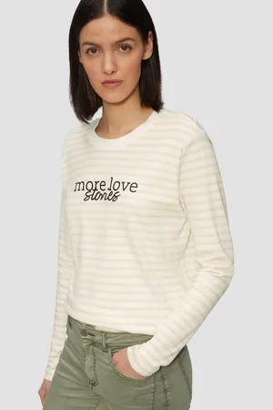 QS by s.Oliver Langarmshirt Gestreiftes Langarmshirt im Relaxed Fit mit Artwork Artwork - Verkäufer: