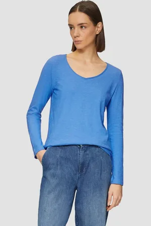 QS by s.Oliver Langarmshirt Langarmshirt aus Slub Yarn mit Rollkanten am Ausschnitt - Verkäufer:
