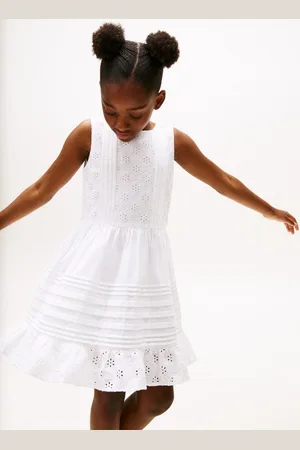 Tommy Hilfiger Sommerkleid EMBROIDERED COTTON DRESS SLVLS mit zarter Lochstickerei, mit Biesen
