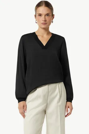 Comma, Langarmbluse Satin-Bluse mit Rippbündchen Rippbündchen - Verkäufer: s.Oliver