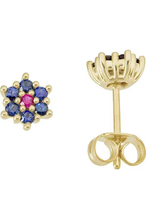 Firetti Paar Ohrstecker Schmuck Geschenk Gold 333 Ohrschmuck Ohrringe Blume, mit Rubin, Saphir