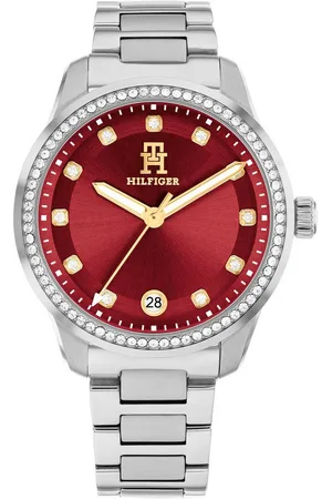 Tommy Hilfiger Quarzuhr TH85 CRYSTALS 1782794, Armbanduhr, Damenuhr, Edelstahlarmband, analog, Tag, Glassteine