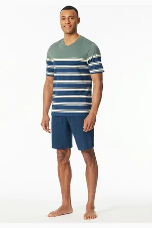 Schiesser Shorty "Casual Nightwear" (2 tlg) Shirt mit V-Ausschnitt und platzierten Ringeln