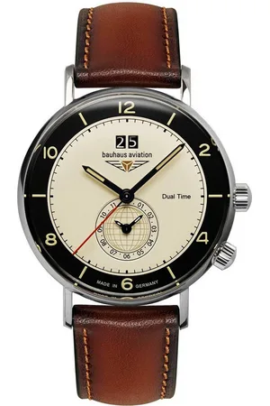 Bauhaus Quarzuhr Vintage Pilot Dual Time 2446-2, Armbanduhr, Herrenuhr, Made in Germany, analog, Tag, Dualzeit