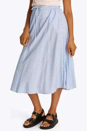 Tommy Hilfiger A-Linien-Rock CRINKLE VISCOSE MIX MIDI SKIRT mit Streifenmuster, mit Tunnelzug am Bund