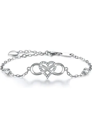 Karma Silberarmband Damen Silber 925 Herz und Infinity Symbol mit Zirkonia-Kristallen (Damenschmuck Echt Silber, Geschenk für Sie), Damenarmband rosegold oder silber Armschmuck - Verkäufer: Sanixa