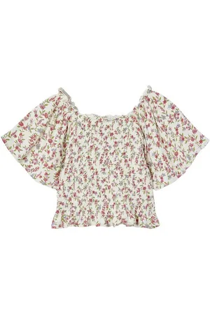 Vertbaudet Kurzarmshirt Gesmoktes Mädchen T-Shirt mit Blumen - Verkäufer: