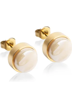 ALEXASCHA Paar Ohrstecker mit Ohrklemme Edelstahl Ohrstecker mit Stein • Perlmuttoptik • 8mm - Verkäufer: