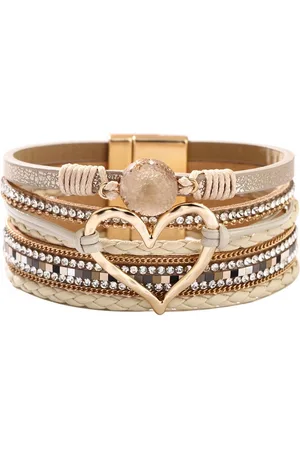 Karma Lederarmband Lederarmband Herz vers. Farben Kunstleder Armband Damen modern (Beige Weiß oder Schwarz, Magnetverschluss Damenlederarmband Wickelarmband), Damenarmband Wickelarmband Herz Metall Leder Steine - Verkäufer: Sanixa